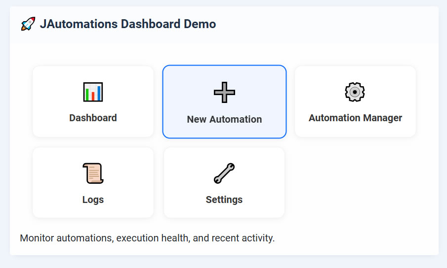 JAutomations Dashboard Preview
